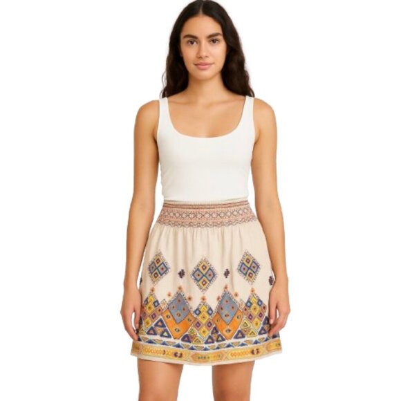 Women's L Miss Me Boho Embroidered Linen Skirt - Picture 1 of 8